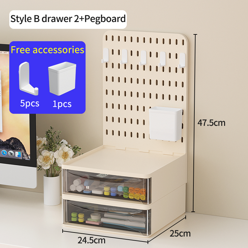 Pegboard de escritorio de oficina con estantes de almacenamiento y cajas de almacenamiento, cajones de gran capacidad y de combinación libre.: Rojo rosado