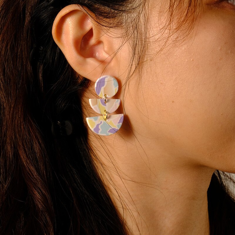 2022 Spring Gradient Purple Acrylic Earrings for Women Geometric Round Semicircle Long Dangle Earrings Jewelry