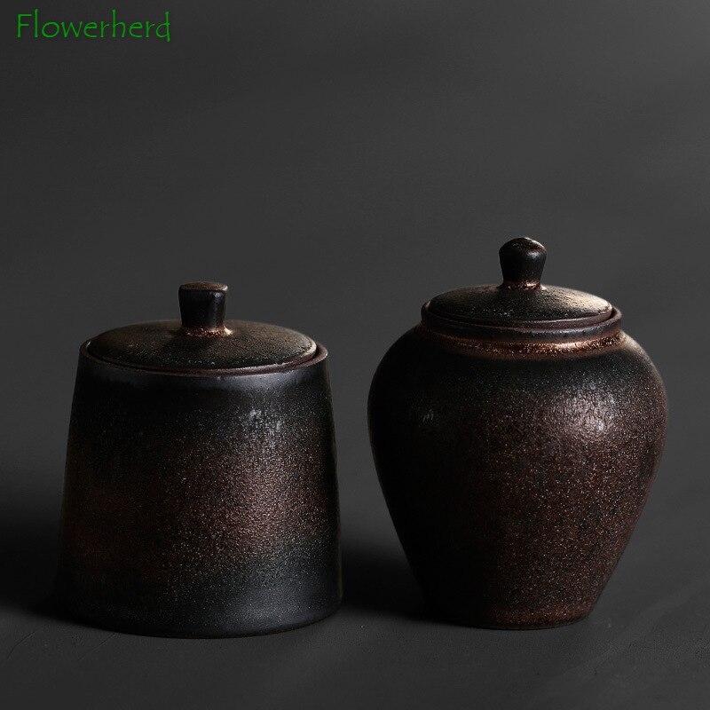 Large Ceramic Tea Caddy Sealed Caddy Japanese-style Coarse Pottery Household Tea Organizer Tea Tins Tea Container Tea Storage