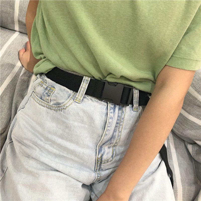 Kvinder mænd firkantet enkel alsidig plast spænde vævet lærred nylon bælte neutral blød enkel bælte