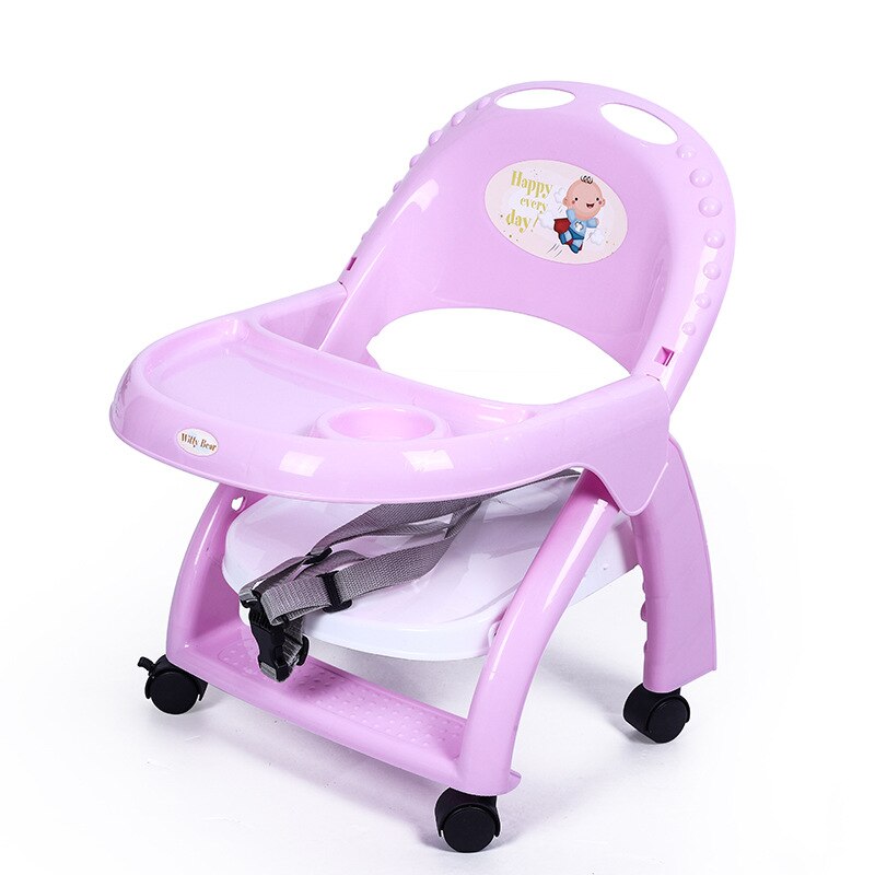 Silla de comedor multifuncional con sonido Bb desmontable para niños, taburete de Comedor Infantil con sonido de dibujos animados: Pink with wheels