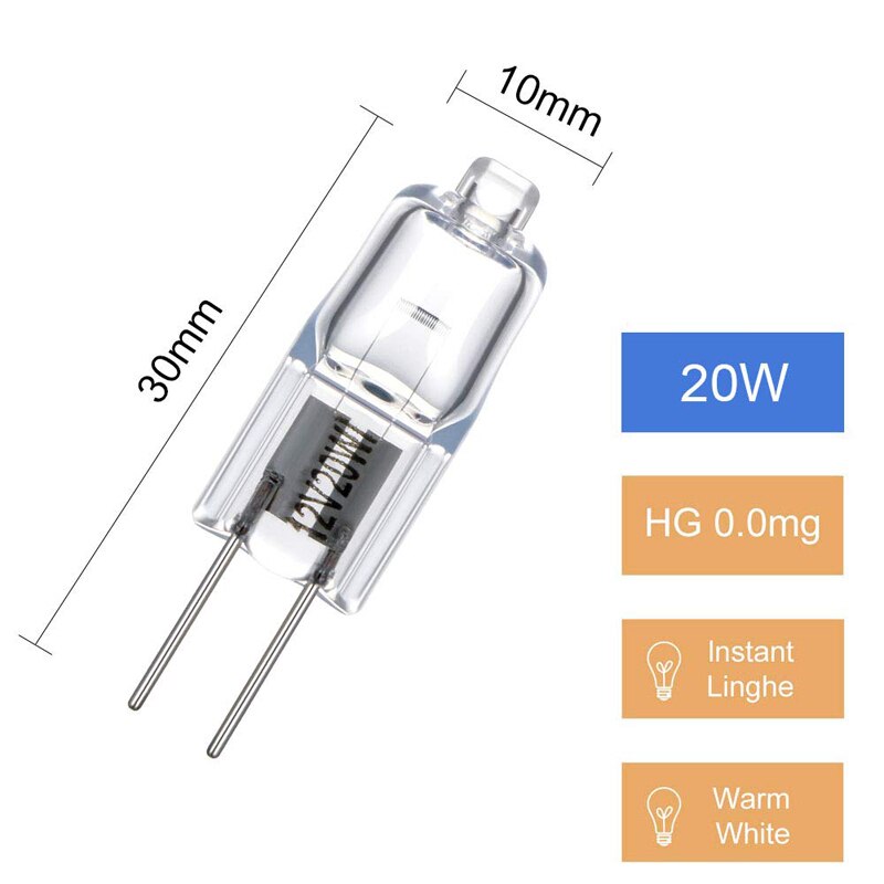 White G4 G4 20W 12V Halogen Halogen-Pin-Base-Lamp Warm Light Bulbs, Clear Capsule Lamp Pack of 10