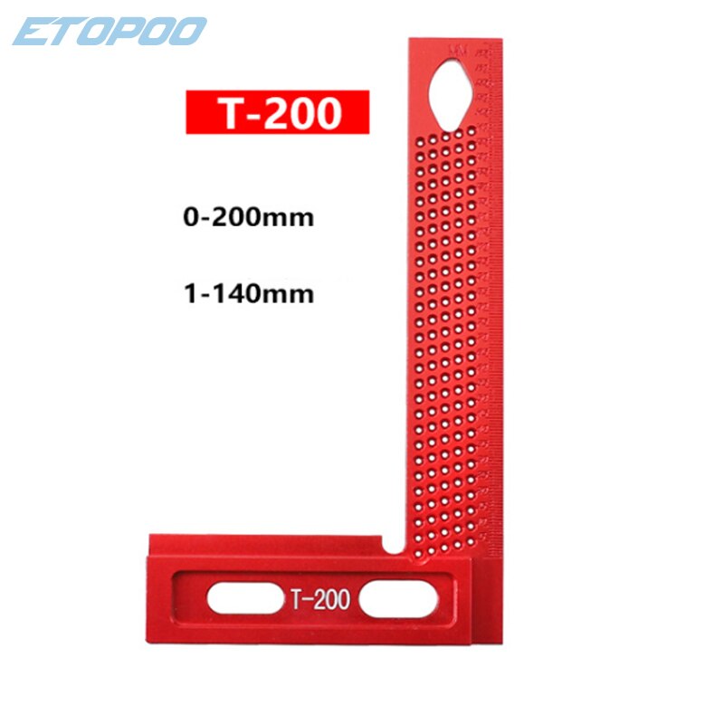 Aluminium 90 Graden Pleinen L Vorm Haaks Lijn Heerser Kraspen Gauge Timmerman Houtbewerking Gereedschap 1Pcs Rood: 200MM Metric