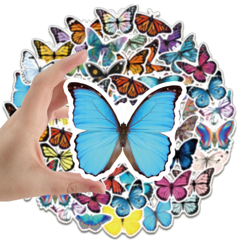 10/50 PCS Colorful Butterfly Stickers Waterproof Vinyl Decal for Laptop Bicycle Luggage Guitar Car Stickers