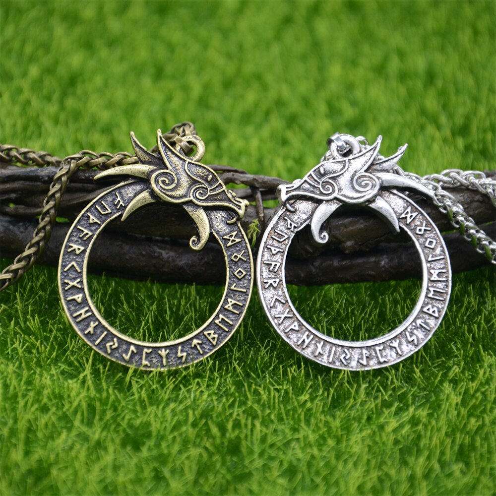 Runiczne runy amulet gotyckie akcesoria Ouroboros Norse smok Got naszyjnik wiking talizman biżuteria