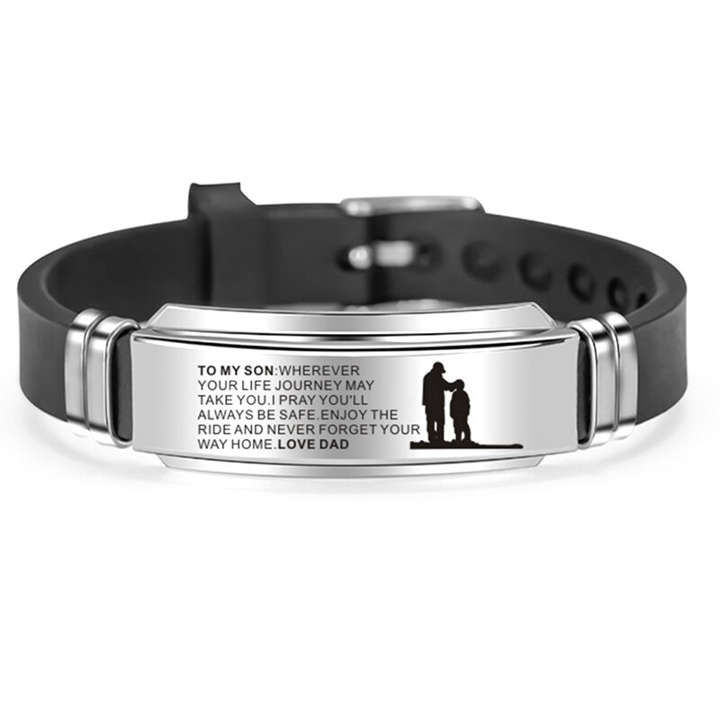 Pulsera inspiradora para hombre, brazalete de silicona de acero inoxidable para niño, de amor de mamá y papá