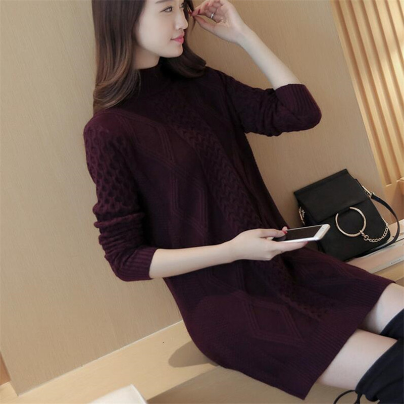 Autumn Winter Sweater Dress Thick Turtleneck Knitted Dresses Warm Bodycon Mini Vestidos Pure Women Elastic Knitwears Women