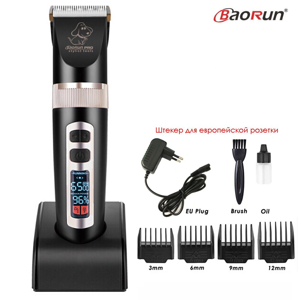 Baorun P9 Haarschneidemaschine Hunde Professionelle LCD Bildschirm Haustier Katze Schermaschinen Elektrische Pflege Trimmer Wiederaufladbare Haarschnitt Maschine Tiere: Schwarz Standard