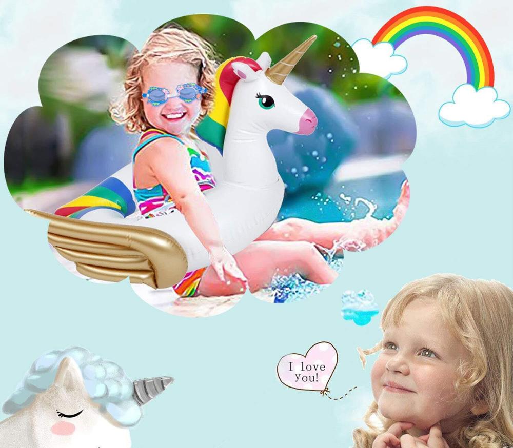 Oppustelig enhjørning flyvende hest svømmering pvc baby pool flyder sjov oppustelig svømme cirkel pool legetøj til piger drenge sommer