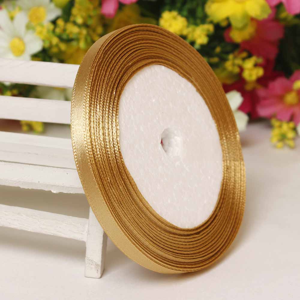 25 Yards Golden 1/4 "6Mm Satijnen Lint Voor Diy Ambachten Hoofdband Boog Plakboeken Bruiloft