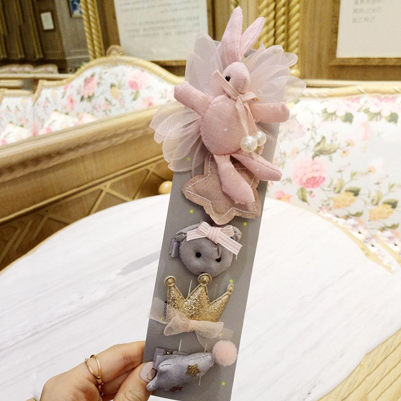 5 pçs/set bonito bebê menina grampos de cabelo dos desenhos animados coelho arcos coroa hairpins crianças elástico faixa de cabelo headwear bebê menina acessórios de cabelo: Style 6
