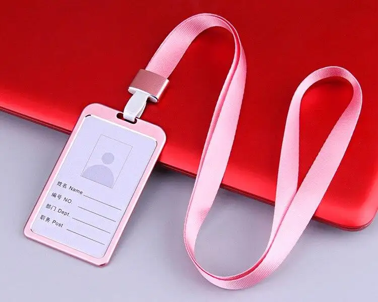 Aluminum Alloy Working Permit Cover ID Name Card Badge Holder Business Pass Card Lanyard Sleeve Case Metal Work Card Case Women