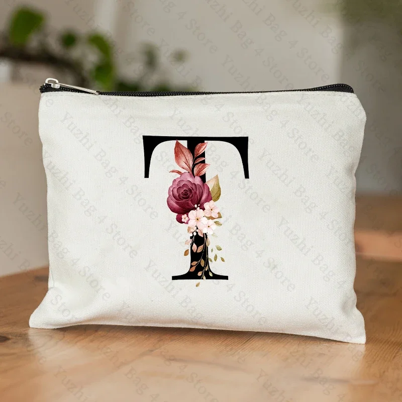 26-Buchstaben-Blumen-machen-hoch-Tasche, bedruckt, Brautjungfer, Hochzeitsgeschenk, Abschlussfeier, Lehrertag, , Aufbewahrungstasche, Reise-Parfüm-Seitentasche