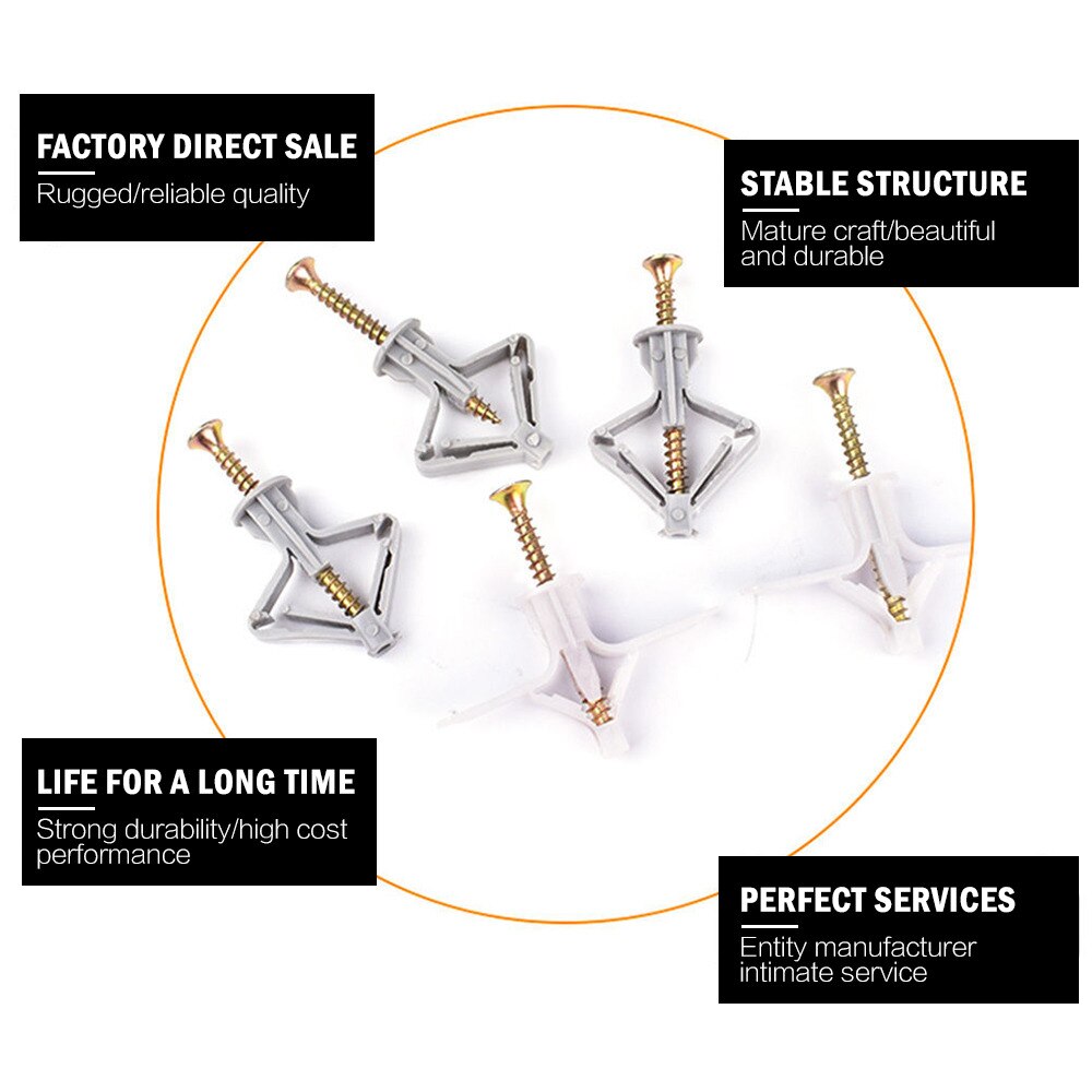 100pcs Expansion Drywall Anchor Kit Screws Self Drilling Wall Home Pierced Tool Set Special For Nylon Plastic Gypsum Board