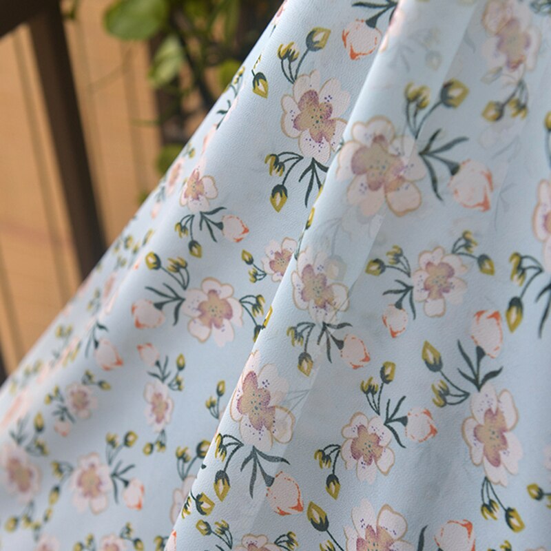 one meter Chiffon fabric for dress Mint blue flowe... – Vicedeal