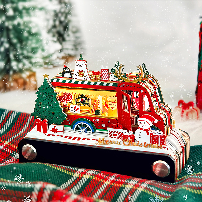 Notizblock als Weihnachtsgeschenk – Schreibtischkalender 2026 mit Abreißblättern und LED-Licht, mit 3D-Papierschnitzkunst