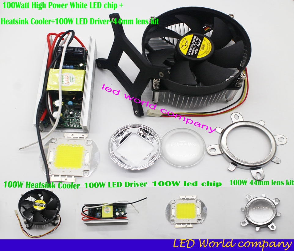 100W 100Watt High Power warm Wit 3000K LED Licht + Heatsink Cooler + 100W LED Driver + 100W 44mm 60 graden lens