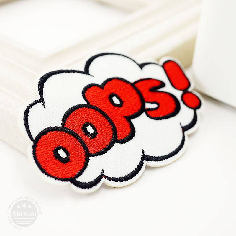 OOPS (Size: 5.3x8.3 cm) Patches Badges Iron Op Geborduurde Patch Voor Doek Cartoon Badge Patches kledingstuk Applicaties DIY Accessoire
