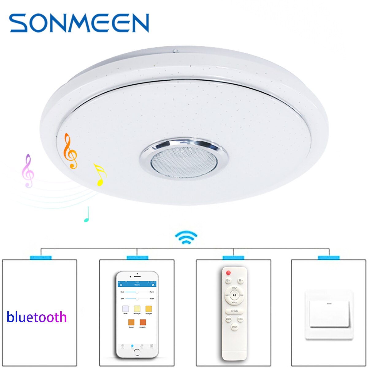 Sonmeen  bt33-1 moderne ledet taklamper hjemmebelysning app kontroll rgb bluetooth musikk lys soveromslamper smart taklampe