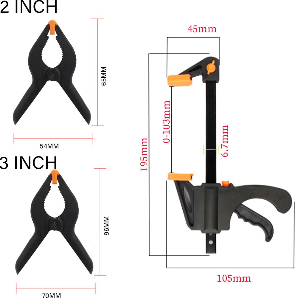 Woodworking Bar F Clamp Clip Kit Quick Ratchet Release Speed Squeeze Wood Working Work Bar Spreader Gadget Hand Tools: Set 3