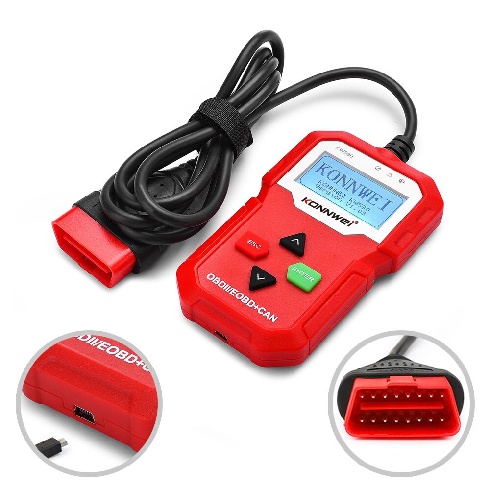 KONNWEI – KW590 outil de Diagnostic automatique de voiture, lecteur de Code, prise OBD2, Scanner de véhicule, prise en charge de plusieurs marques, langues,
