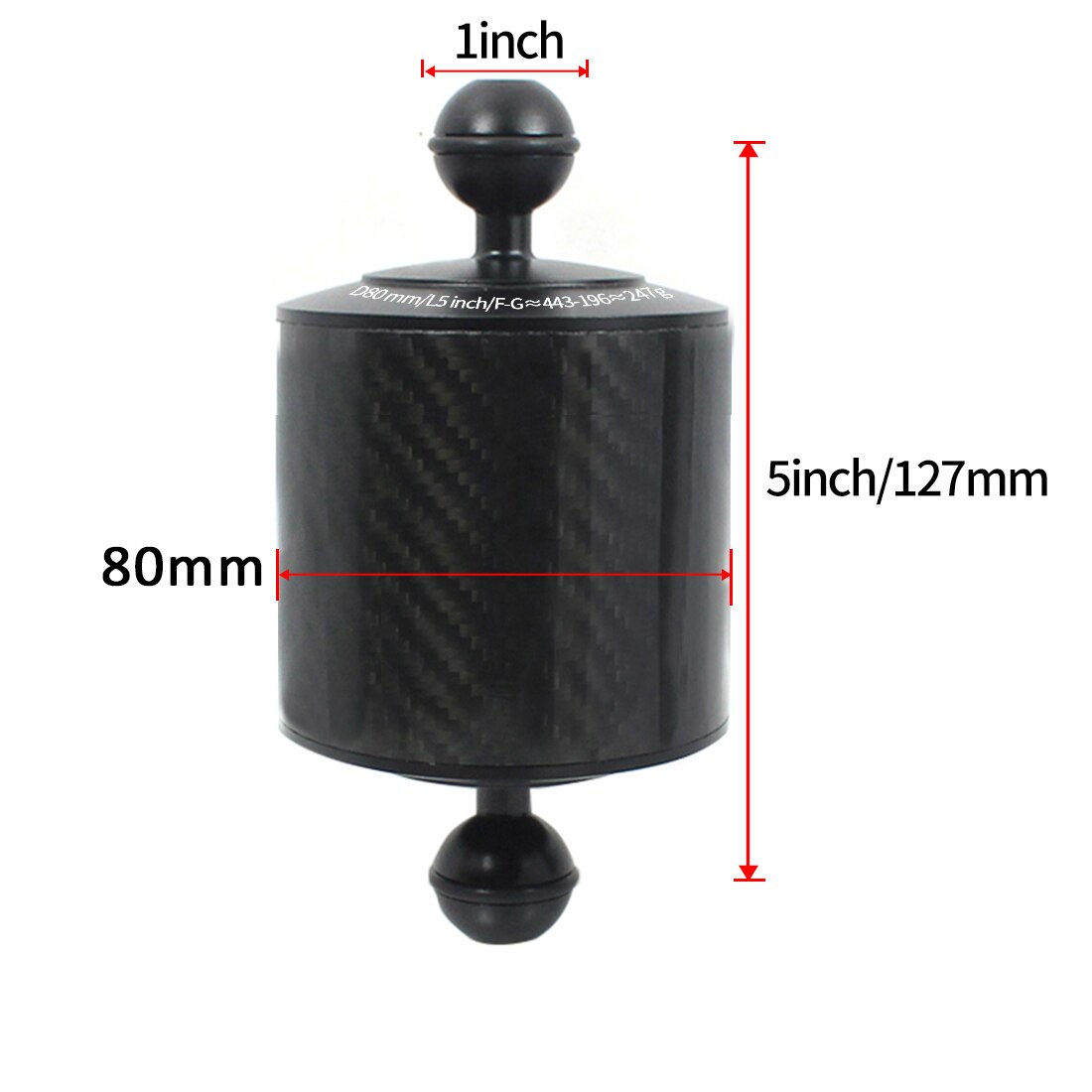 Carbon Fiber Float Buoyancy Diving Housing Aquatic Arm Extended Bracket Dual Ball Floating Arm Mount Camera Underwater Tray Kit: Upgrade D80 5inch