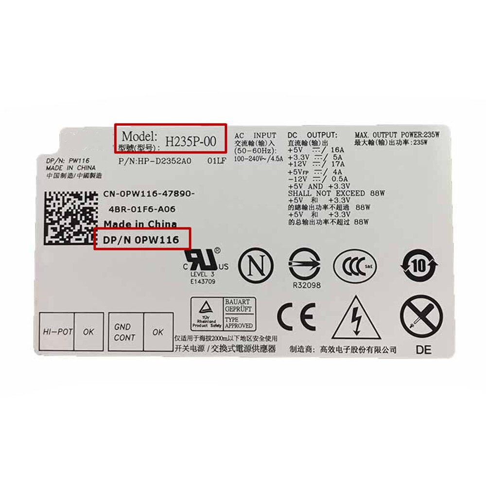 Neue NETZTEIL Für Dell OptiPlex 580 760 780 960 980 SFF 235W Netzteil L235P-01 H235P-00 PW116 RM112 R224M FR610 67T67 WU136