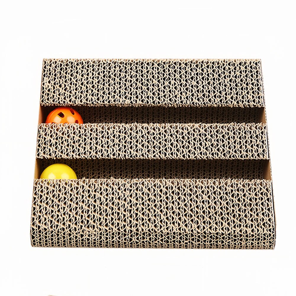 Ramp Cat Scratching Board Corrugated Cardboard with Bell Ball Cat Scratch Play Toy Pet Cat Scratcher Board Mat Claws Care