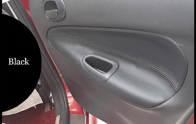 Panel de puerta Interior de microfibra de cuero de 4 Uds., cubierta de reposabrazos para Peugeot 206 207 Citroen C2: Black