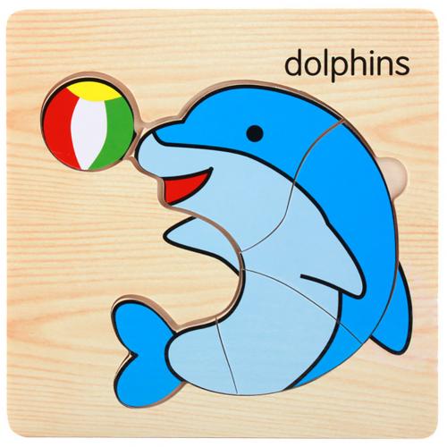 Holz 3D Tiger Fisch Marine Tier Puzzles Bord Pädagogisches Kinder Spielzeug entwickeln kinder der anerkennung farben und form: Dolphin