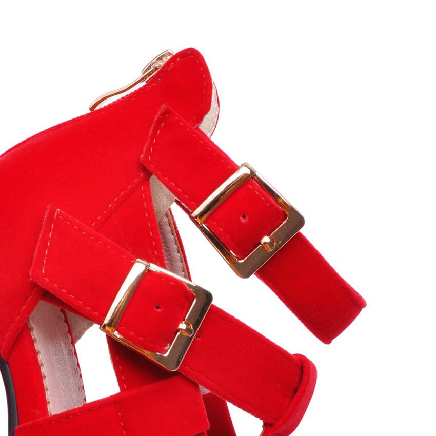 Qutaa dam sandaler fyrkantig superhög klack peep toe scrub dubbelspänne gladiator sexiga damer pumps plattform 3.5cm storlek 34-43