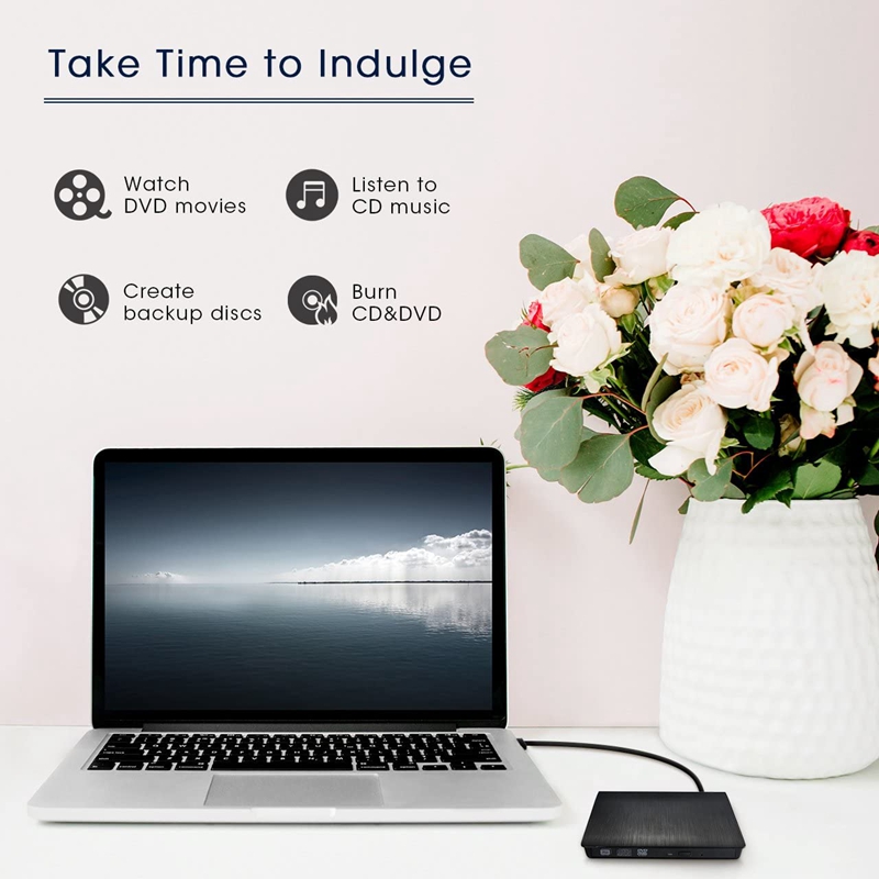 External DVD Drive, Patuoxun USB 3.0 CD DVD Burner Drive Writer Player with Hairline Finish for Laptop, ,Black