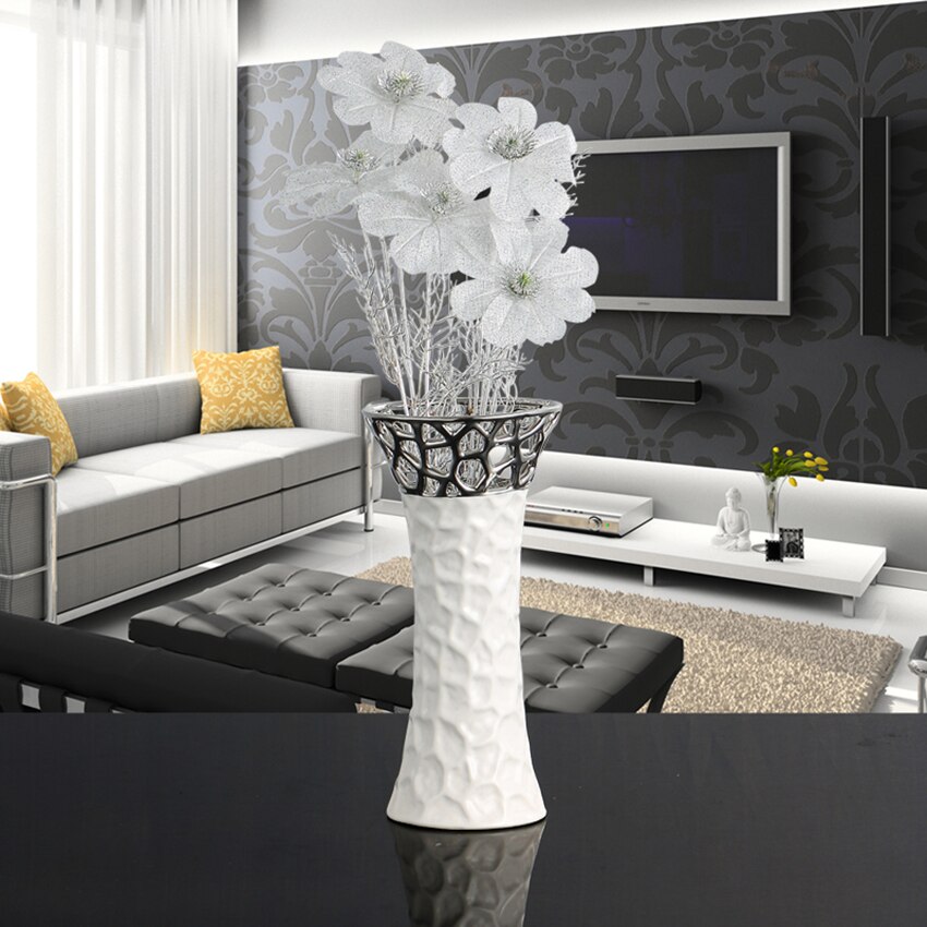 Korte keramische zilveren bloemenvazen voor feesten keramische bloemenvaas schelp witte keramische vaas kantoor thuis bruiloft decoratie j