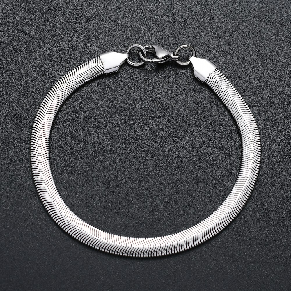 Pulseira de aço inoxidável, nova pulseira de 6mm 316l com corrente de cobra plana dourada e preta mulheres: Cor de aço