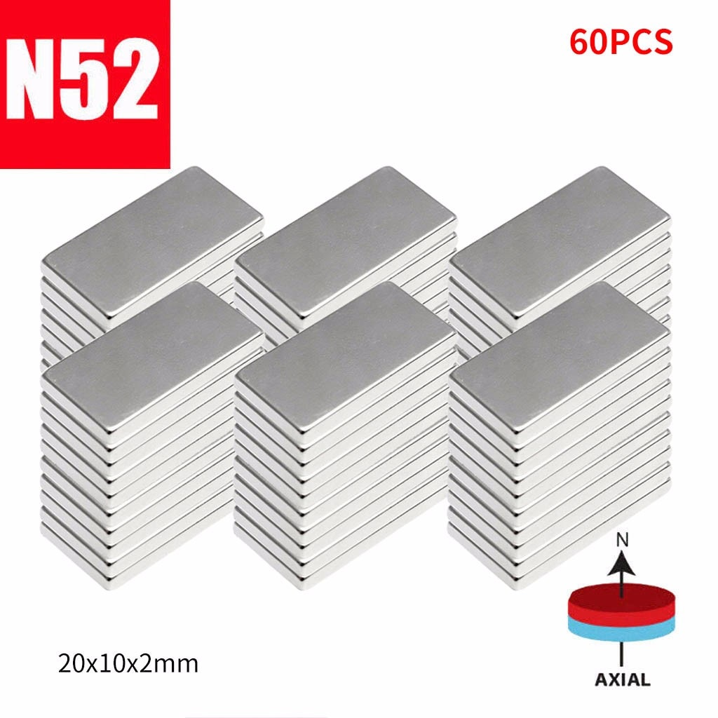 N52 20X10X2 Mm Neodymium Blokmagneet Zeldzame Aarde Magneten 10/20/30/60 stuks Voor Plakken Toelichting Op Koelkast Deuren Diy Projecten F1