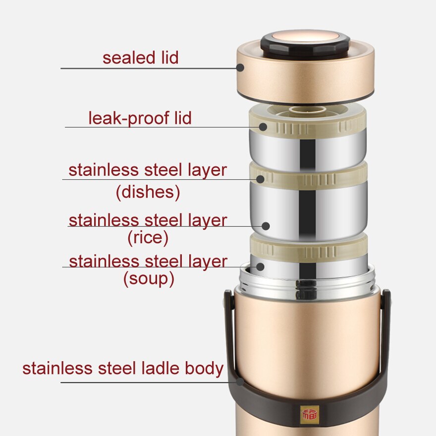 Portable Large Capacity 304 Stainless Steel Vacuum Insulation Bento Lunch Box Leak-Proof Food Storage Container Outdoor Thermos