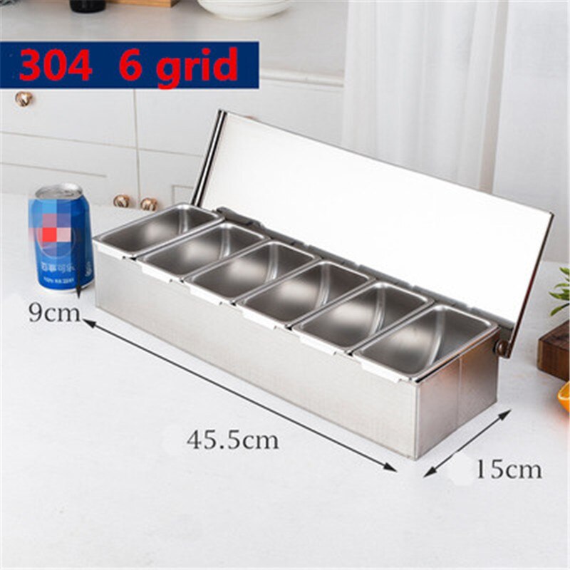 304 Stainless Steel Seasoning Box Hotel Restaurant chef Seasoning Box With Lid Storage Box Household Seasoning Tank: 6 grid