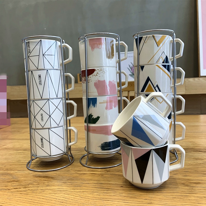 Vasos apilados medianos creativos para el hogar, juego de cuatro piezas, vaso para llevar leche y café