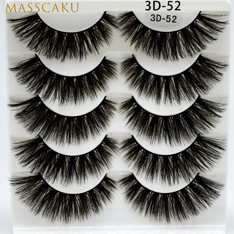Masscaku 5 par mink fransar faux ögonfransar mink lösögonfransar dramatisk volym fransar fransförlängning makeup kit cilios: 3d-52