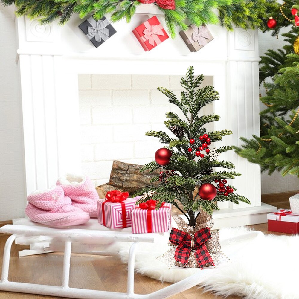 Plastic Tree Artificial Flowers Christmas Wreath Desktop Decoration Trees Festival Supplies Mini 50cm Pine Needle PE Wood Chips