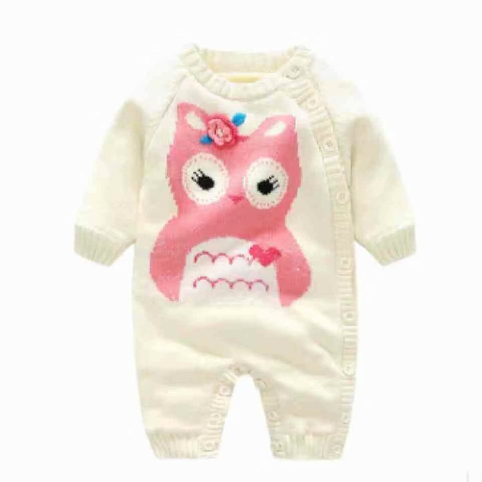 Babykleding in winterstijl, geborsteld en dik, superzacht, van katoendraad, gemaakt van een stuk, in een rompertje, gemaakt van een mannelijk en vrouwelijk model, om te kruipen: Uil