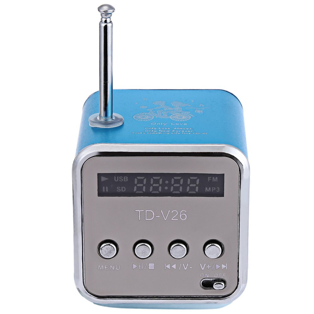 Caixa De Som Subwoofer Mini Speakers Led Music MP3 Player Speaker FM Portable Radio USB Stereo Micro SD TF For PC Laptop TD-V26: Blue