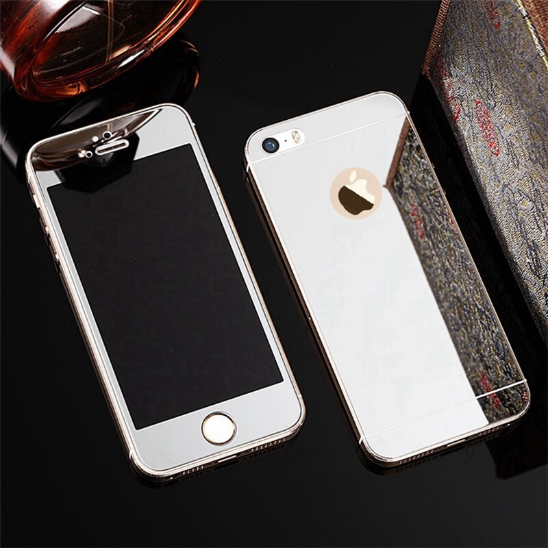 Front+Back Protective Plating Mirror Tempered Glass Film For Apple iPhone4 4S 5 5S SE 6 6S 7 8 Explosion-Proof Screen Protectors: Silver / For iPhone 7 8