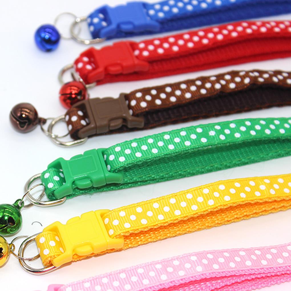 Collar de campana de cobre con parche de nailon para mascotas pequeñas, Gargantilla colorida ajustable con patrón de puntos, Collar para mascotas