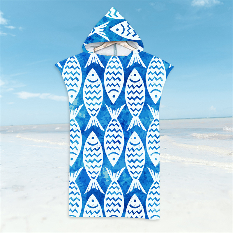 Hai-Bademantel, Strandtuch mit Tiefsee-Tieren, schnell trocknendes Badetuch, leichter Kapuzenumhang, Schwimmen, Surfen, Erwachsene, Damen, Herren, Poncho: dunkel Grau