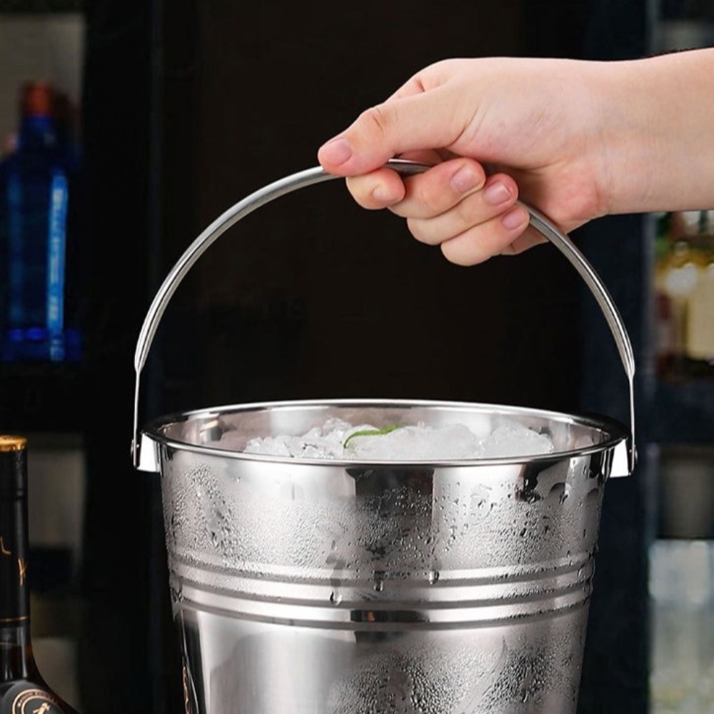 Multifunctionele roestvrijstalen ijsemmer Verdikte ronde champagne-emmer Draagbaar met handgrepen Mini metalen emmers Bar