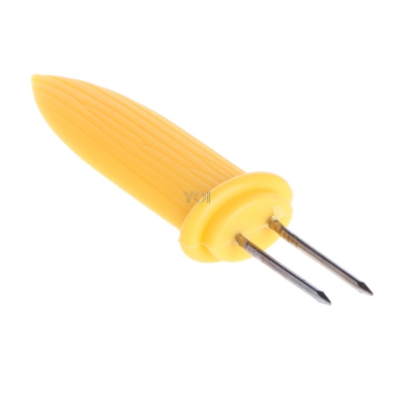 Stainless Steel Corn On The Cob Holders Skewers Forks BBQ Food Yellow Sticks