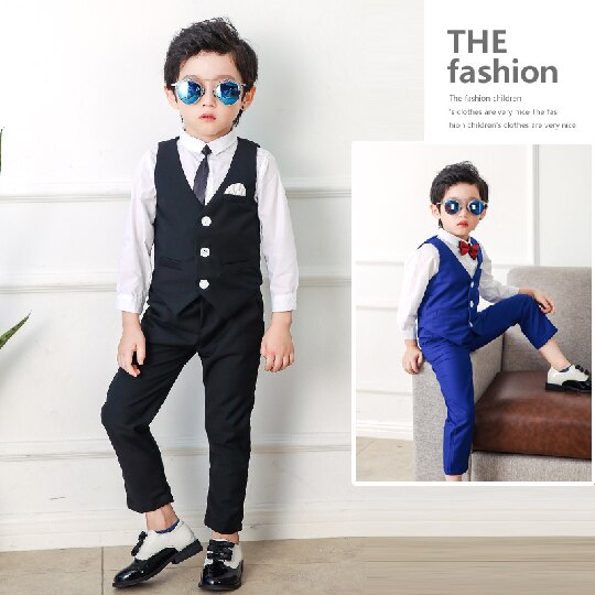 Poikien puku lasten brittiläistyylinen herrasmiehen puku liivi housut 2 kpl lasten hääsyntymäpäiväjuhla iltapuku smokki