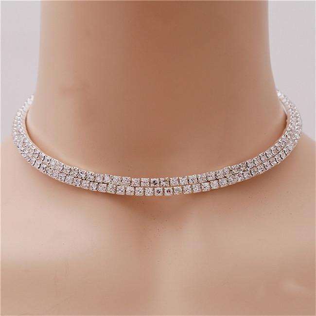 Mode Vrouwen Draaimomenten Crystal Rhinestone Kraag Ketting Choker Kettingen Bruiloft Verjaardag Sieraden 450137: 2 row crystal