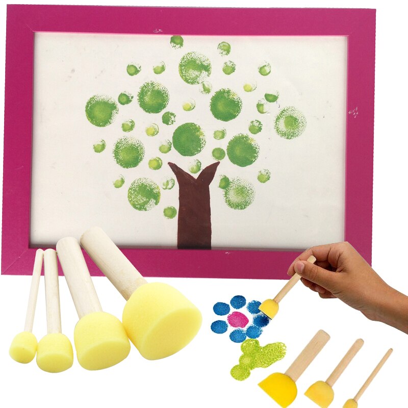 4 stk børne tegnelegetøj sæt diy svamp maleri pensel stempel svamp pensel kunst håndværk læring pædagogisk legetøj til børn
